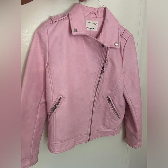 Zara Girls Faux Leather Zip Front With Pockets Jacket Pink Size 11/12 - Picture 1 of 4